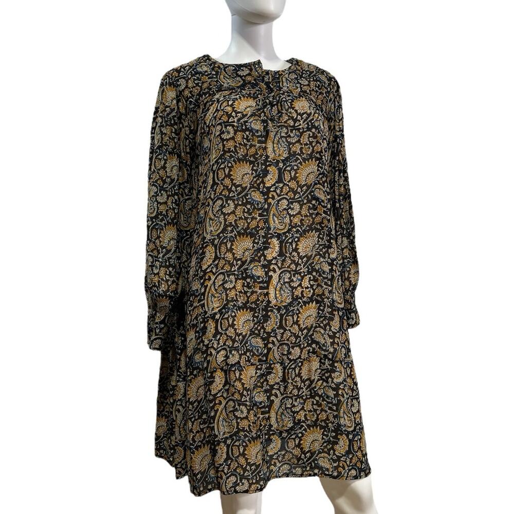 Antik Batik Brown Mustard Floral Sheer Shift Dress Size L